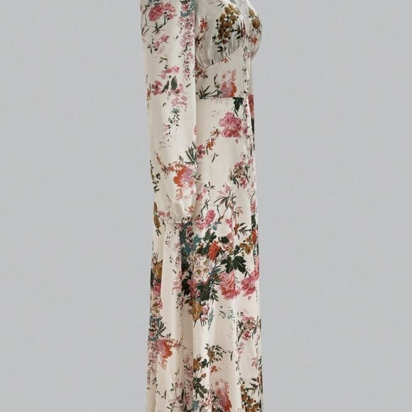 Multicolor Boho Women's Casual Elegant V-Neck Long Sleeve Floral Print Dress - Picture 6 of 8